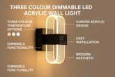 12W – Modern Three-Colour Dimmable LED Acrylic Wall Light